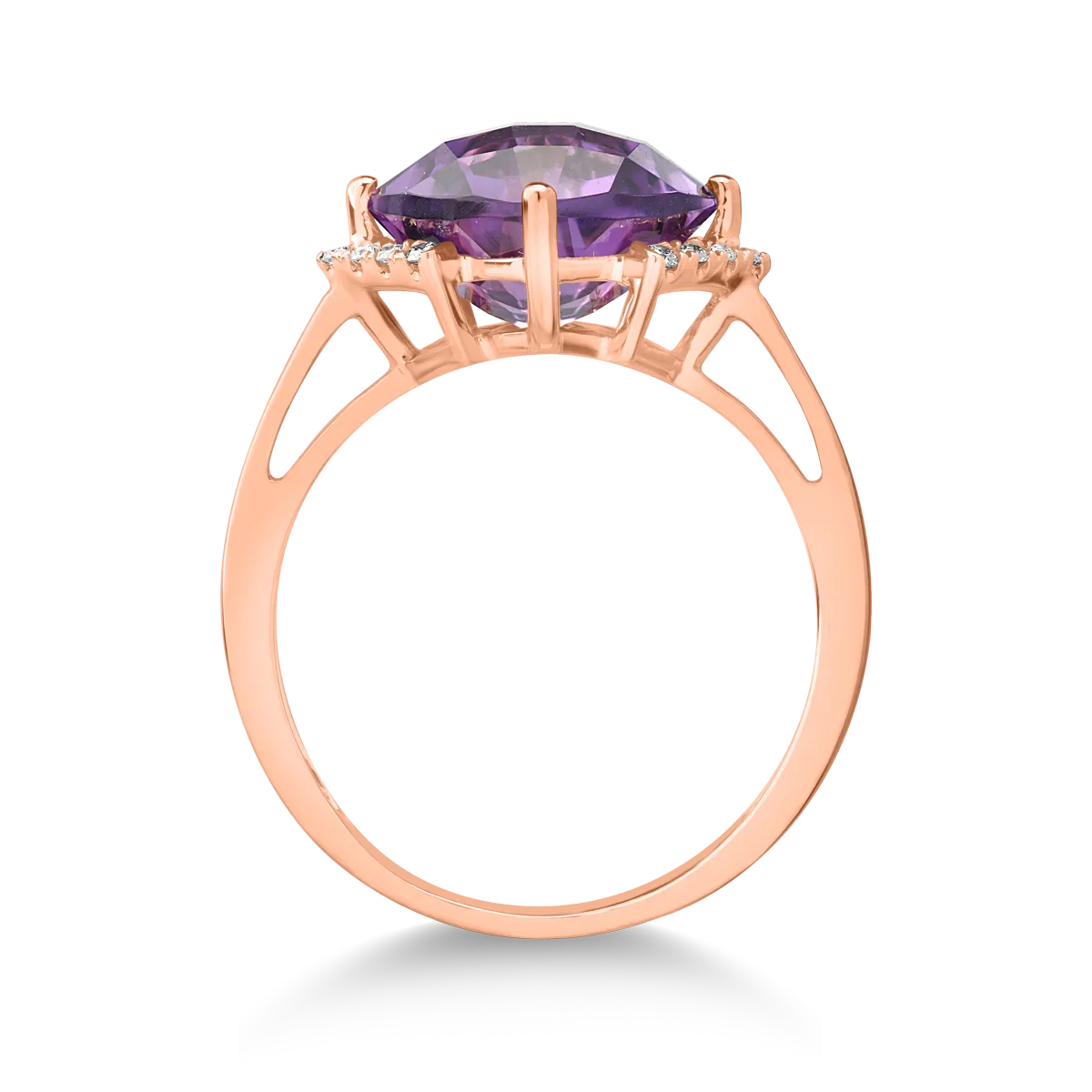 18K rose gold ring with 3.3ct amethyst and 0.08ct diamonds