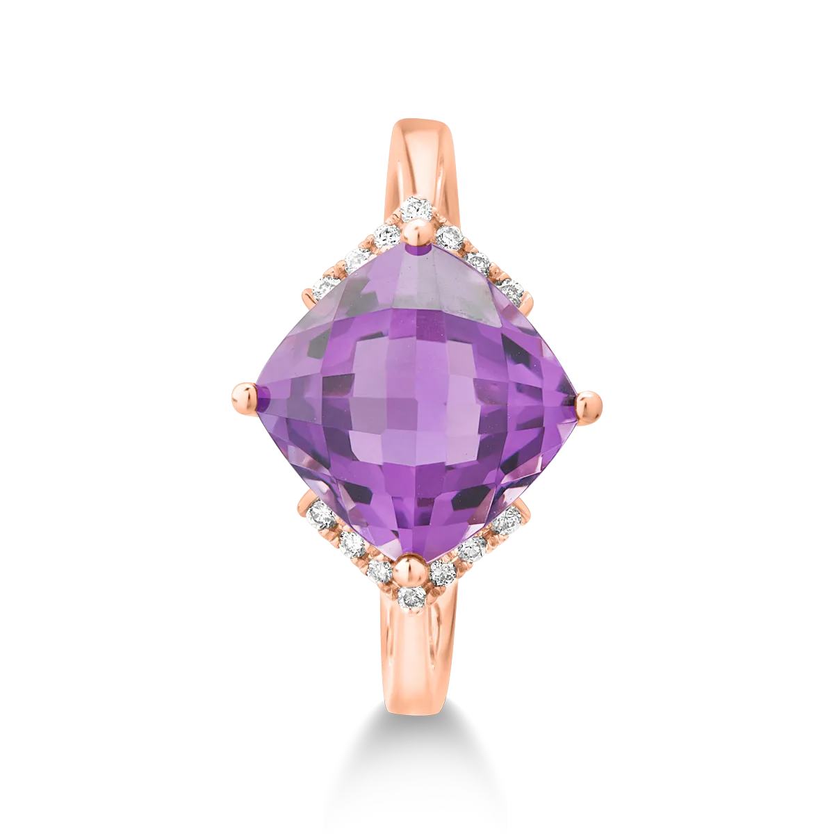 18K rose gold ring with 3.3ct amethyst and 0.08ct diamonds