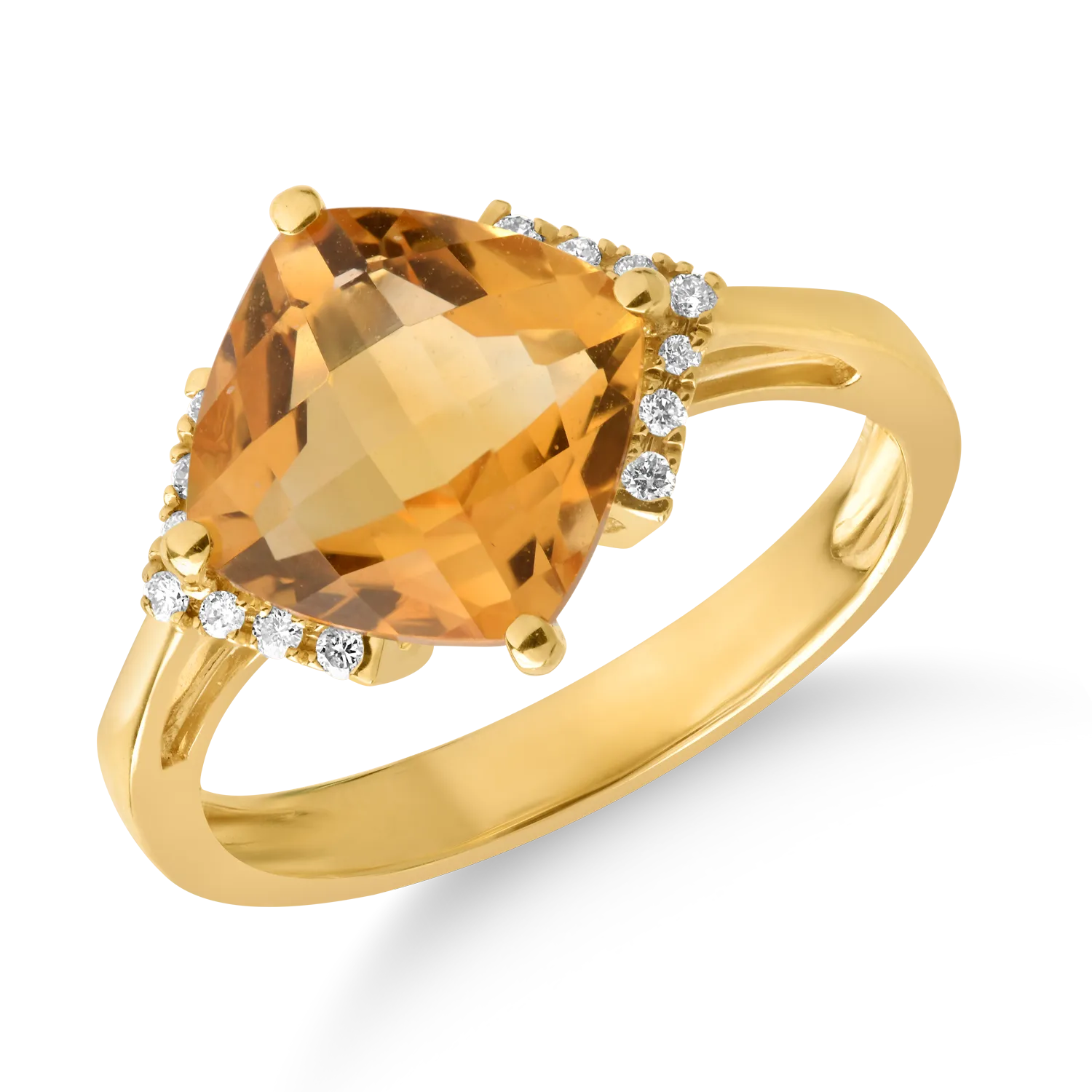 18 karátos sárga arany gyűrű 3.2 karátos citrinnel és 0.08 karátos gyémántokkal