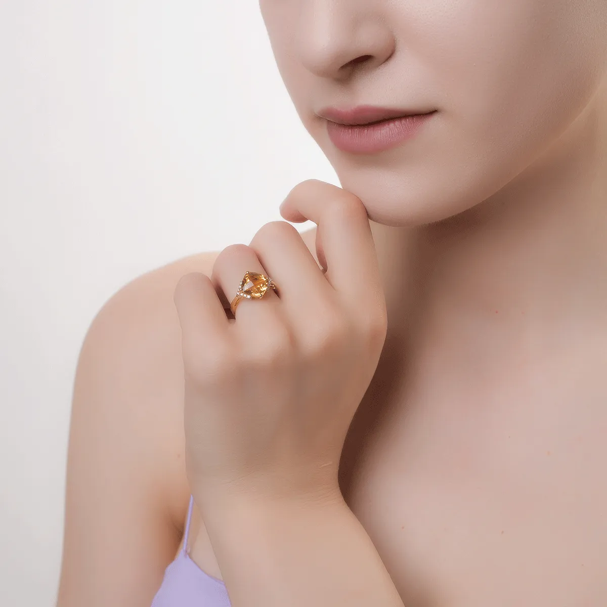 Inel din aur galben cu citrin de 3.2ct si diamante de 0.08ct - imagine 4