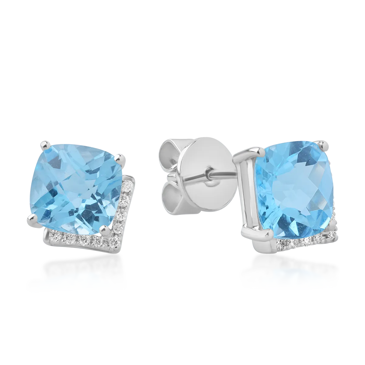 18K white gold earrings with 5ct blue topaz and 0.1ct diamonds