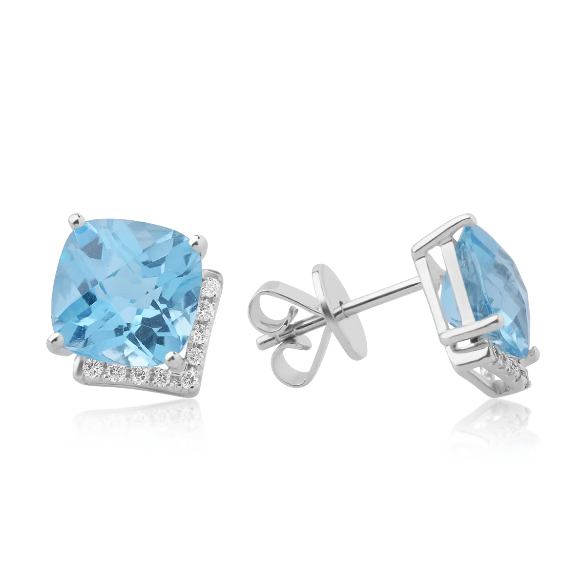 18K white gold earrings with 5ct blue topaz and 0.1ct diamonds