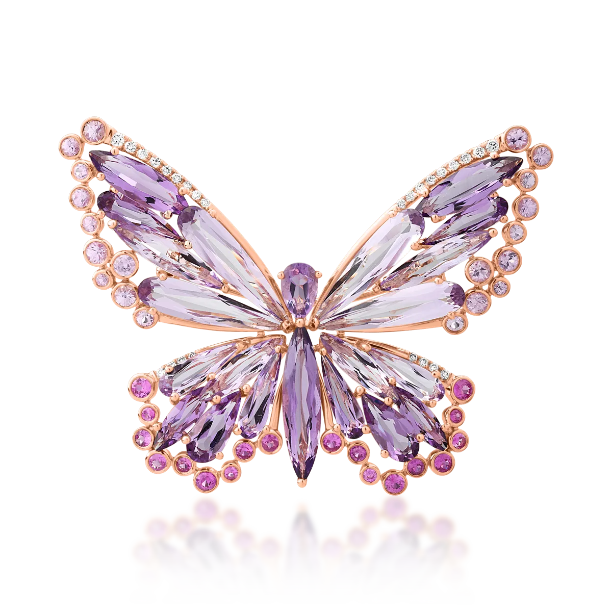 Brosa fluture din aur roz de 18K cu pietre pretioase si semipretioase de 18.45ct-118398