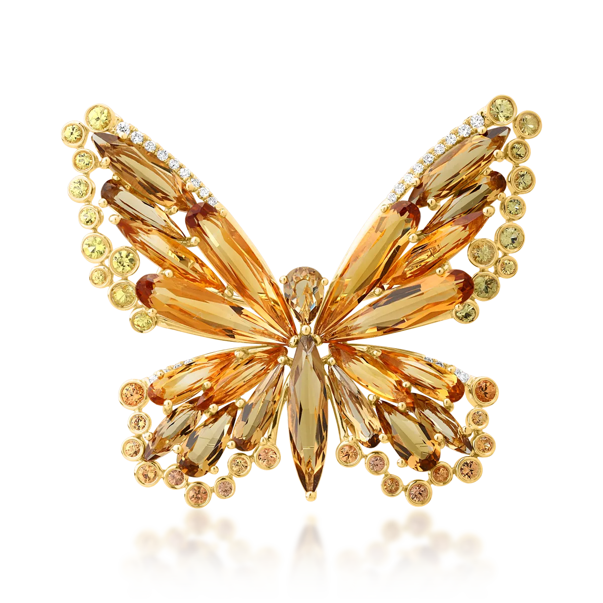 18K yellow gold brooch with 6.3ct citrine and 8.6ct white quartz