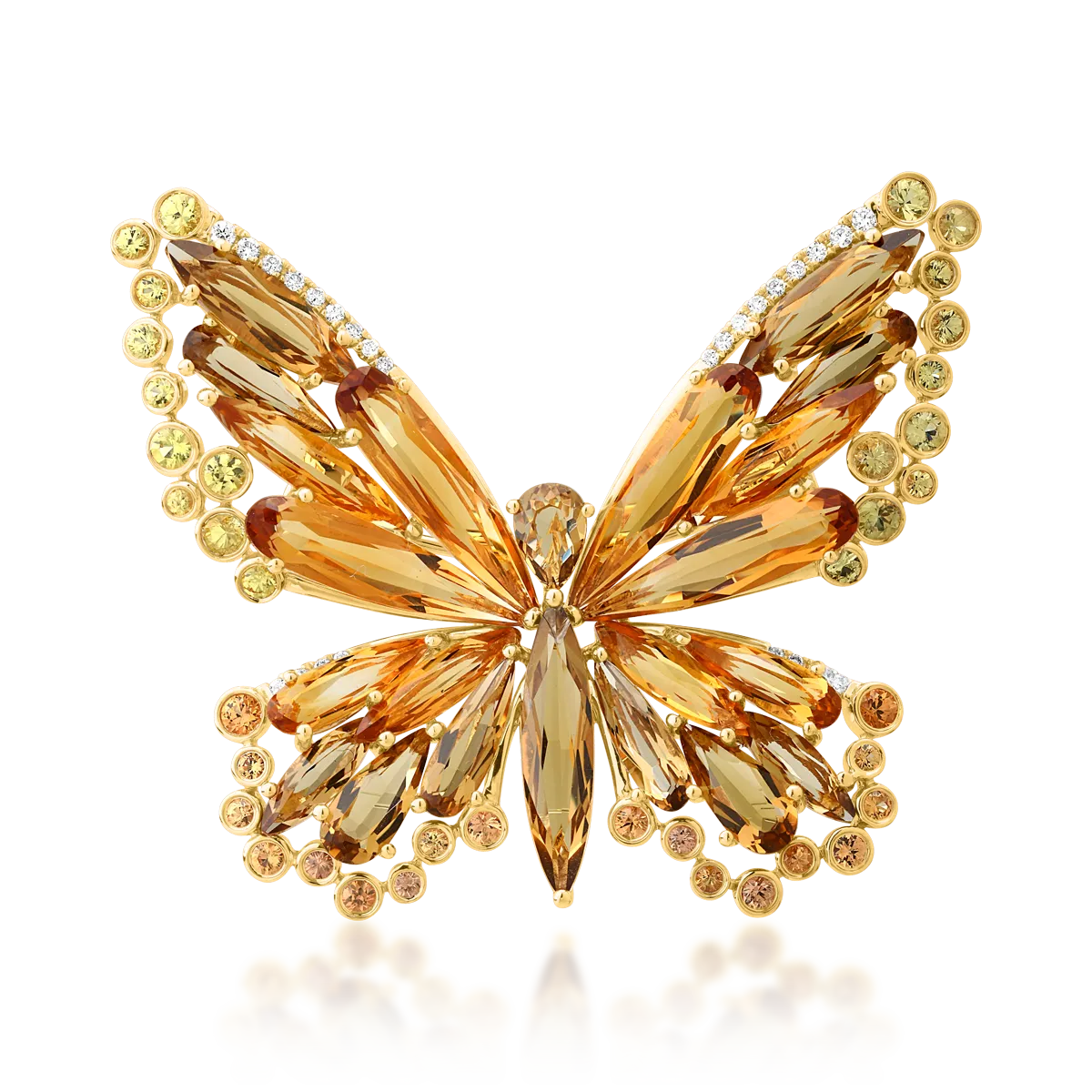 Broszka z 18K żółtego złota z 6,3ct cytrynem i 8,6ct białym kwarcem