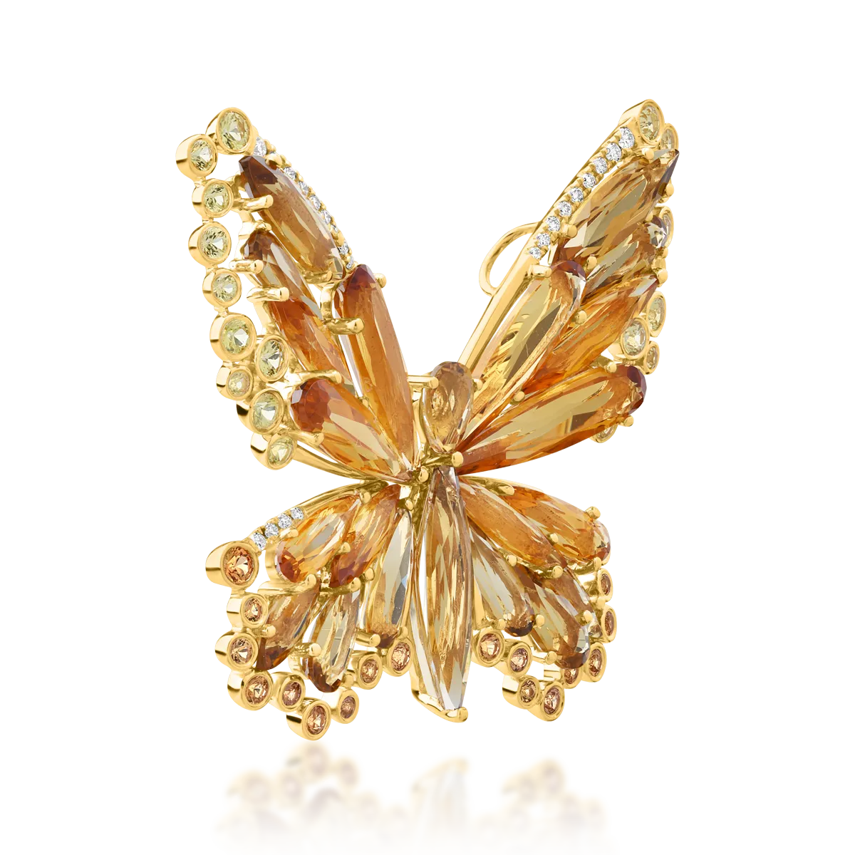 Brosa fluture din aur galben cu pietre pretioase si semipretioase de 18.89ct - imagine 2