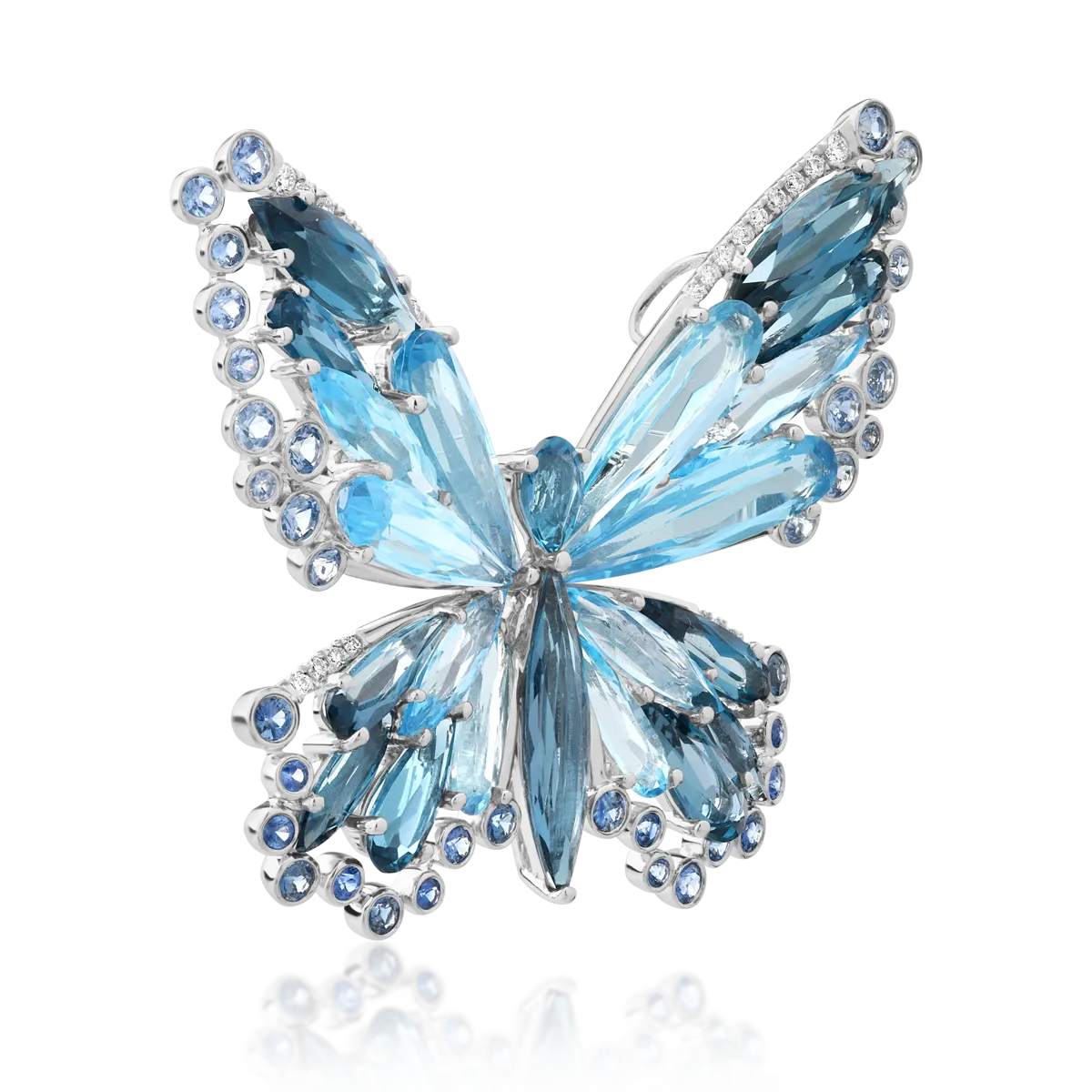 18K white gold brooch with 11.9ct blue topaz and 5.1ct london blue topaz