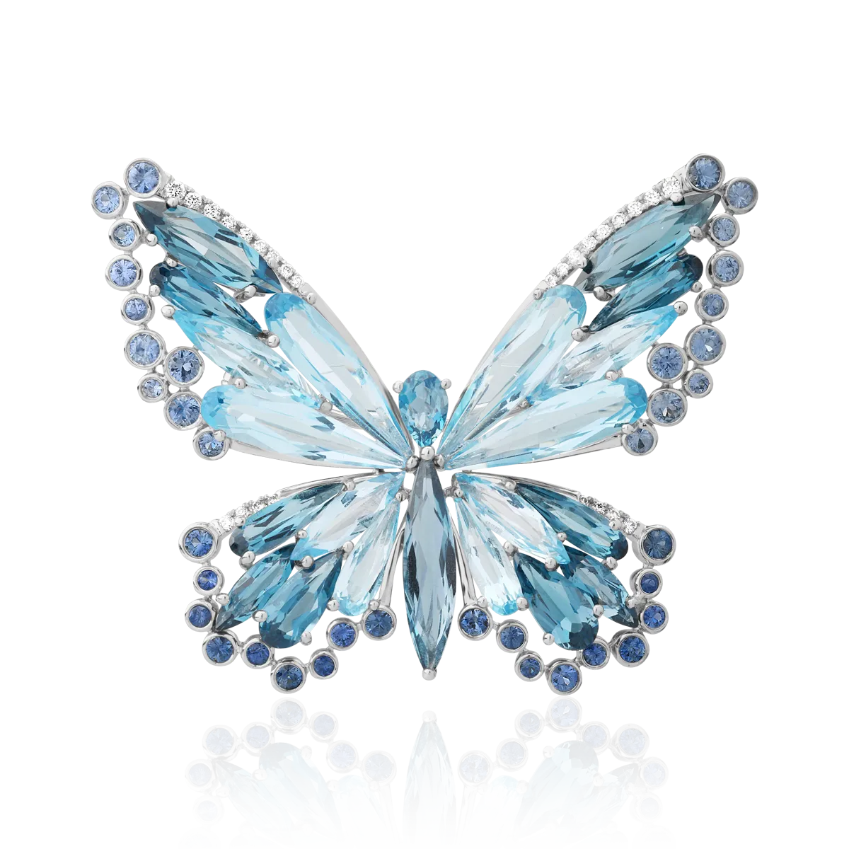 Broszka z 18K białego złota z 11,9ct niebieskim topazem i 5,1ct londyńskim niebieskim topazem