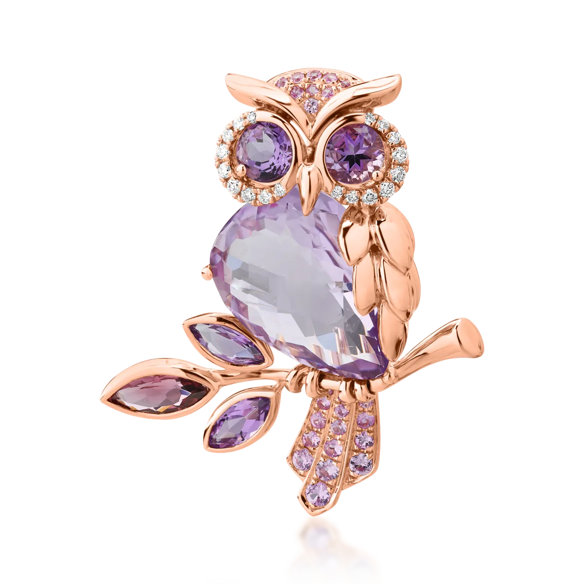 18K rose gold brooch with 10.4ct amethyst and 0.5ct pink tourmaline
