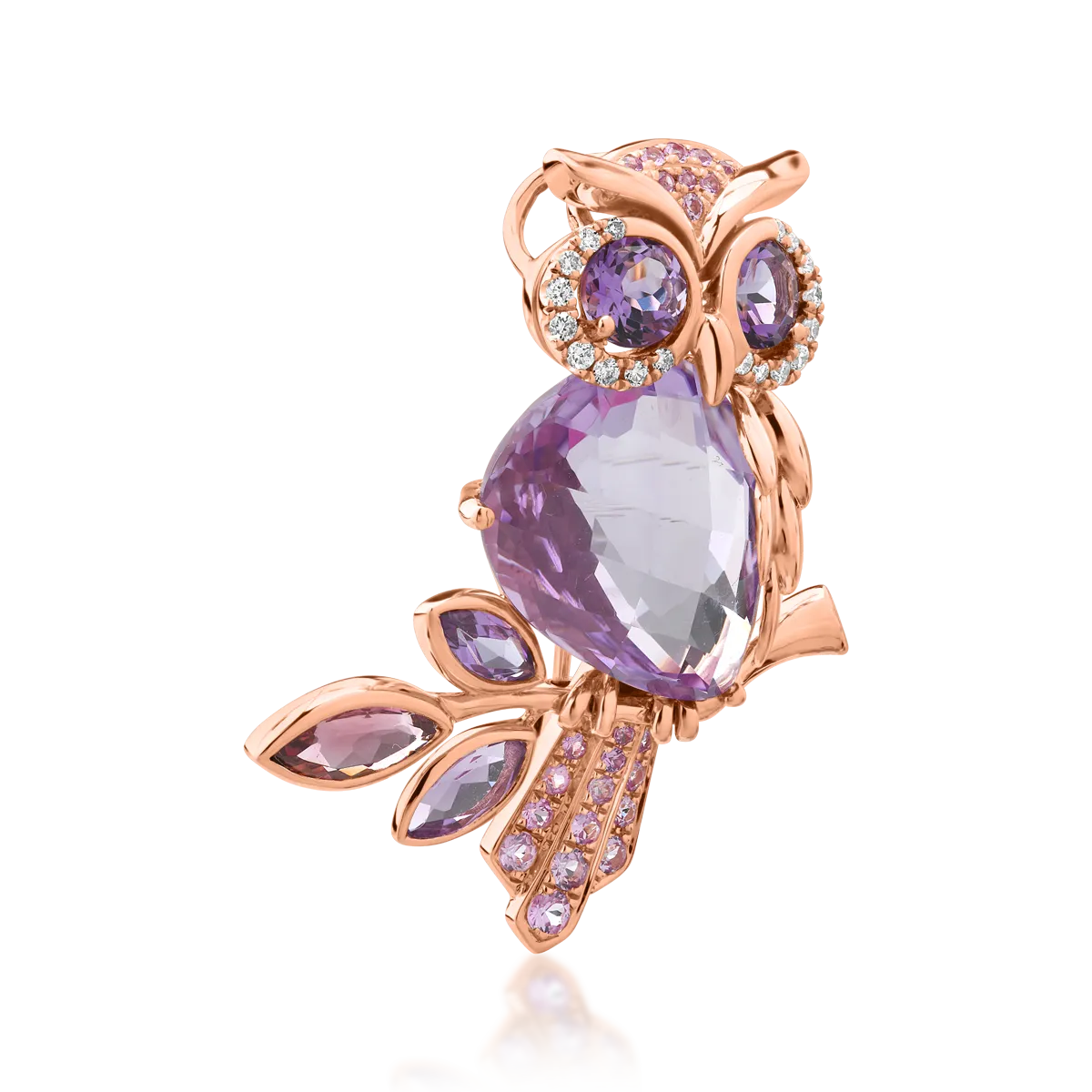 18K rose gold brooch with 10.4ct amethyst and 0.5ct pink tourmaline