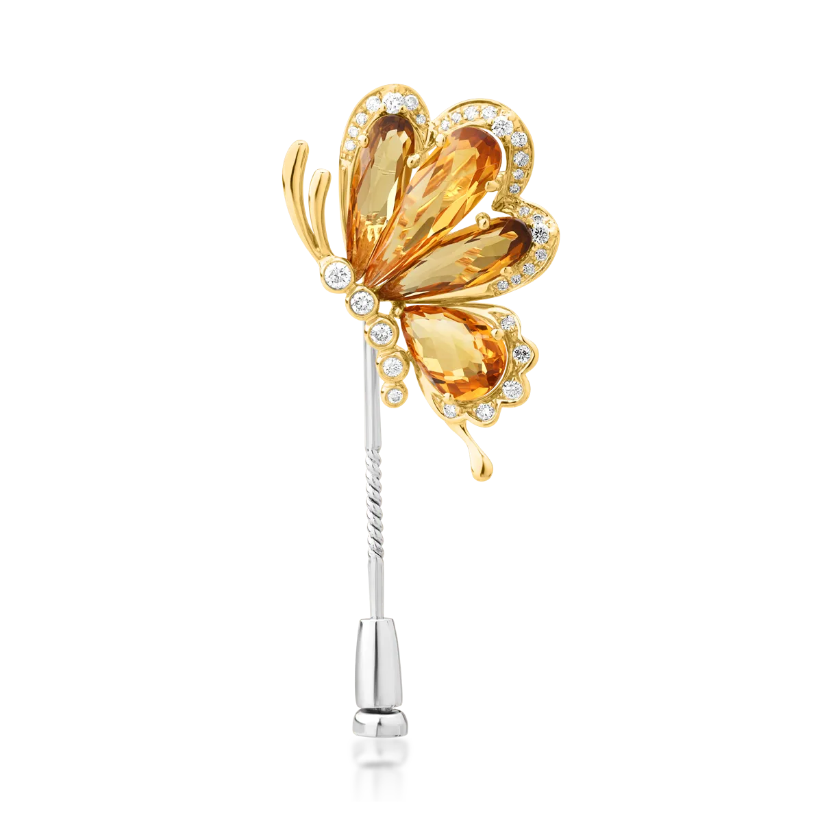 Brosa din aur alb-galben cu pietre pretioase si semipretioase de 5.5ct