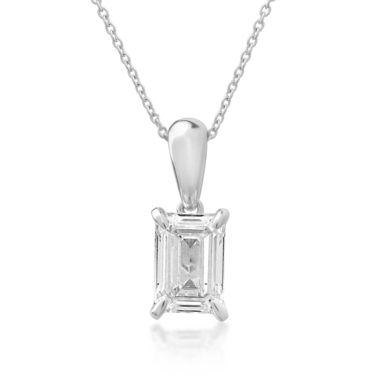 Lant cu pandantiv din aur alb cu diamant emerald de 1.01ct