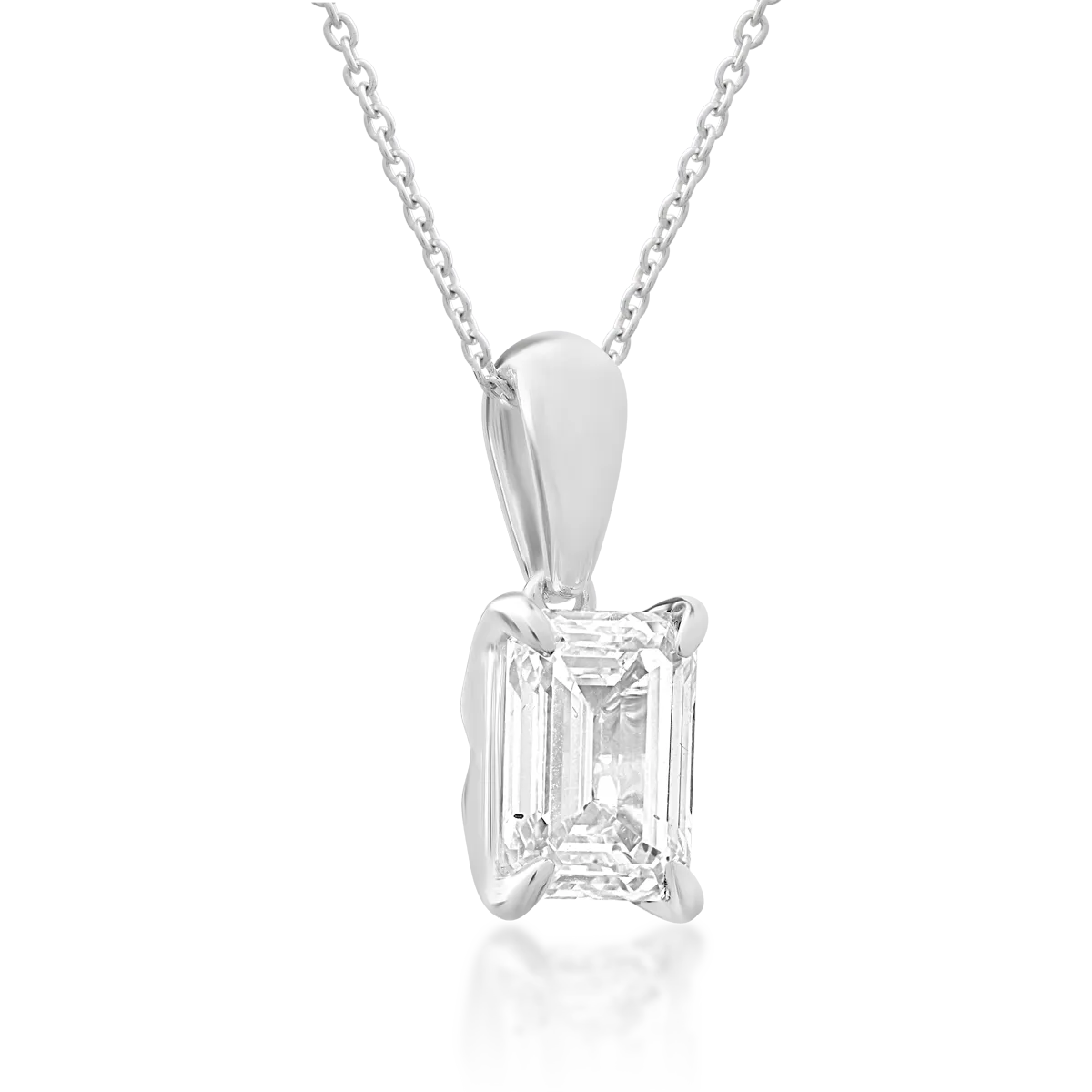 Lant cu pandantiv din aur alb cu diamant emerald de 1ct