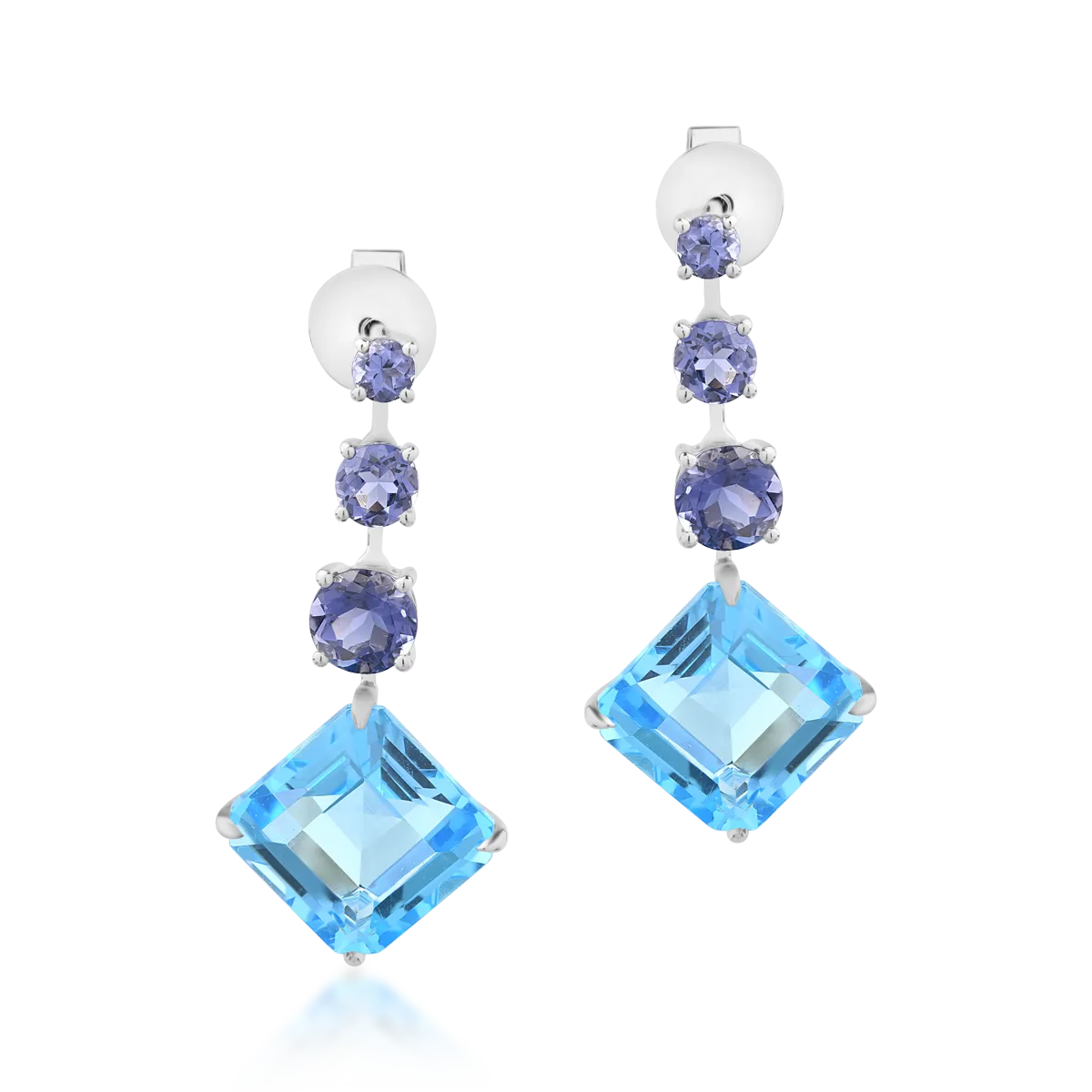 18K white gold earrings with blue topazes of 11.4ct and iolite of 1.7ct