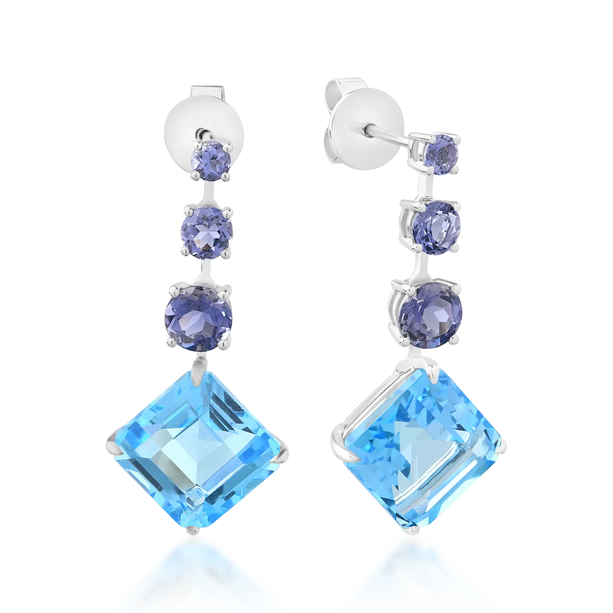 18K white gold earrings with blue topazes of 11.4ct and iolite of 1.7ct