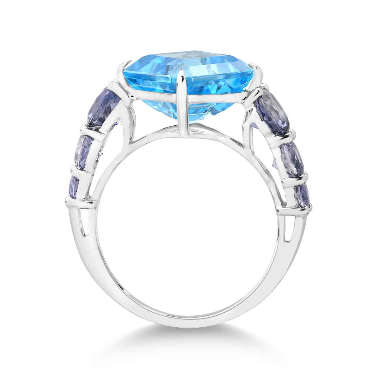 18K fehérarany gyűrű 5.7ct kék topázzal és 0.8ct iolittal