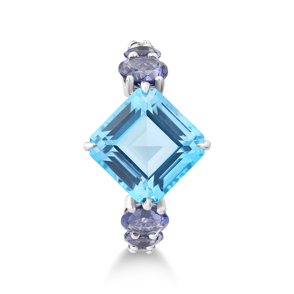 Inel din aur alb de 18K cu topaz albastru de 5.7ct si iolite de 0.8ct