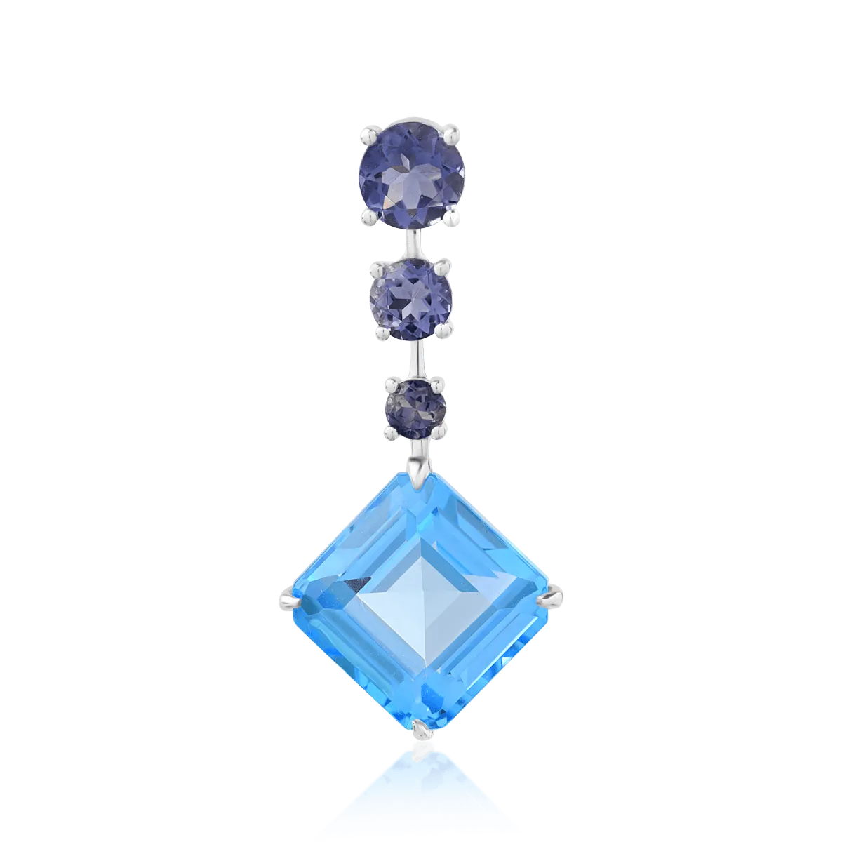 18K white gold pendant with 7.4ct blue topaz and 1ct iolite
