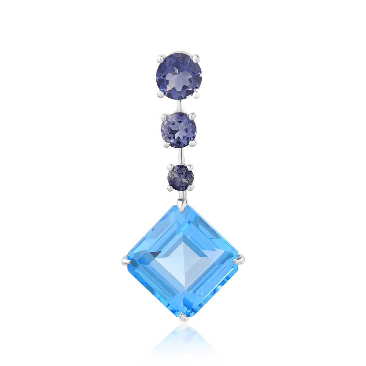Pandantiv din aur alb cu topaz albastru octogonal de 7.4ct si iolite de 1ct
