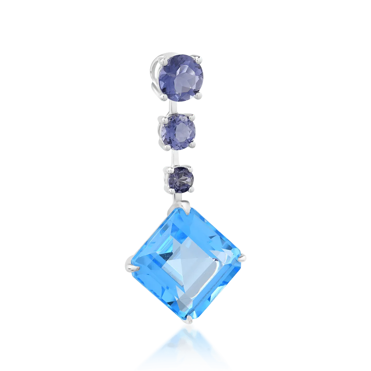 Pandantiv din aur alb de 18K cu topaz albastru de 7.4ct si iolite de 1ct