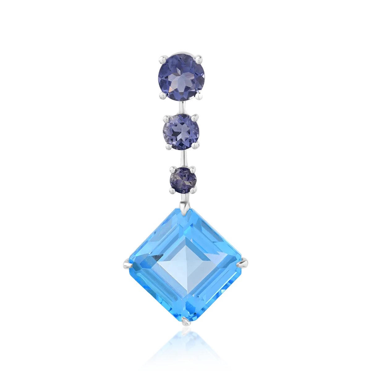 Pandantiv din aur alb cu topaz albastru octogonal de 5.7ct si iolite de 1ct