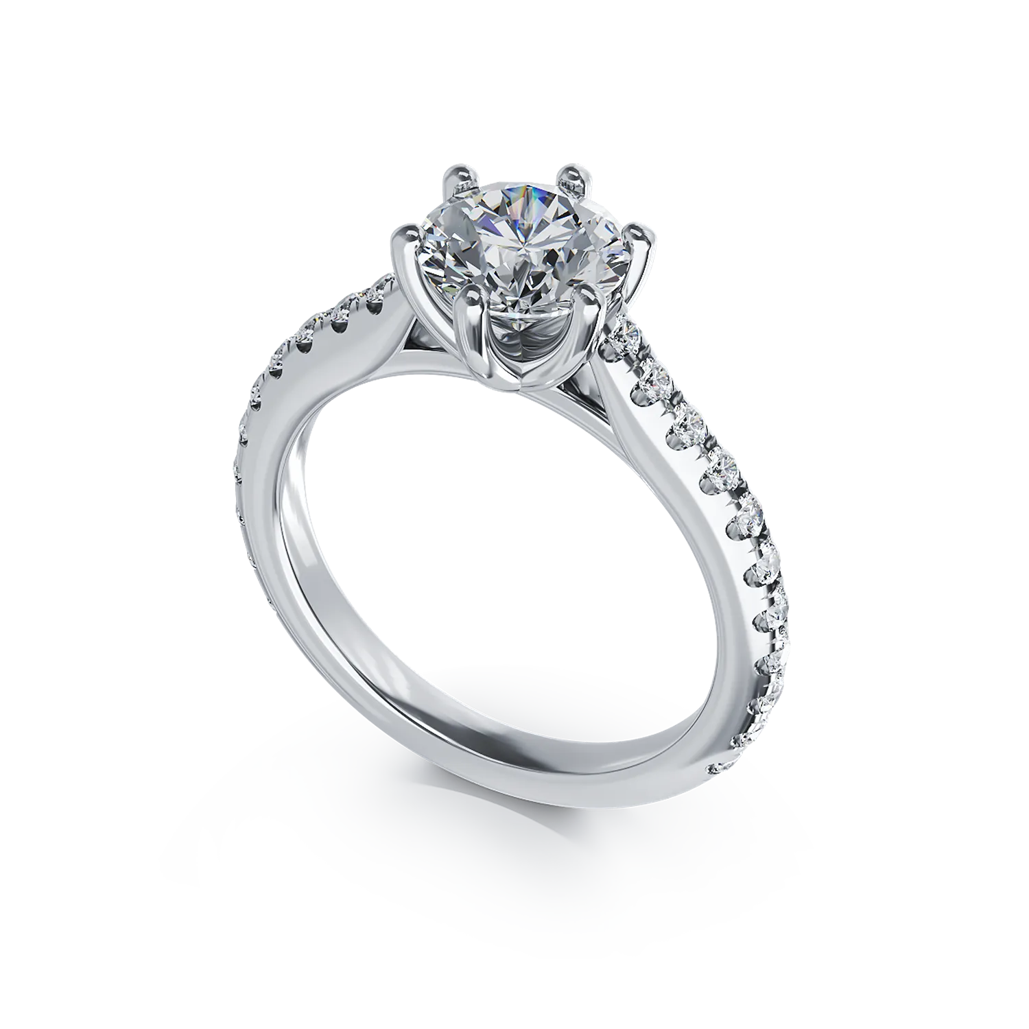 Inel de logodna din aur alb de 18K cu diamant de 1.31ct si diamante de 0.307ct