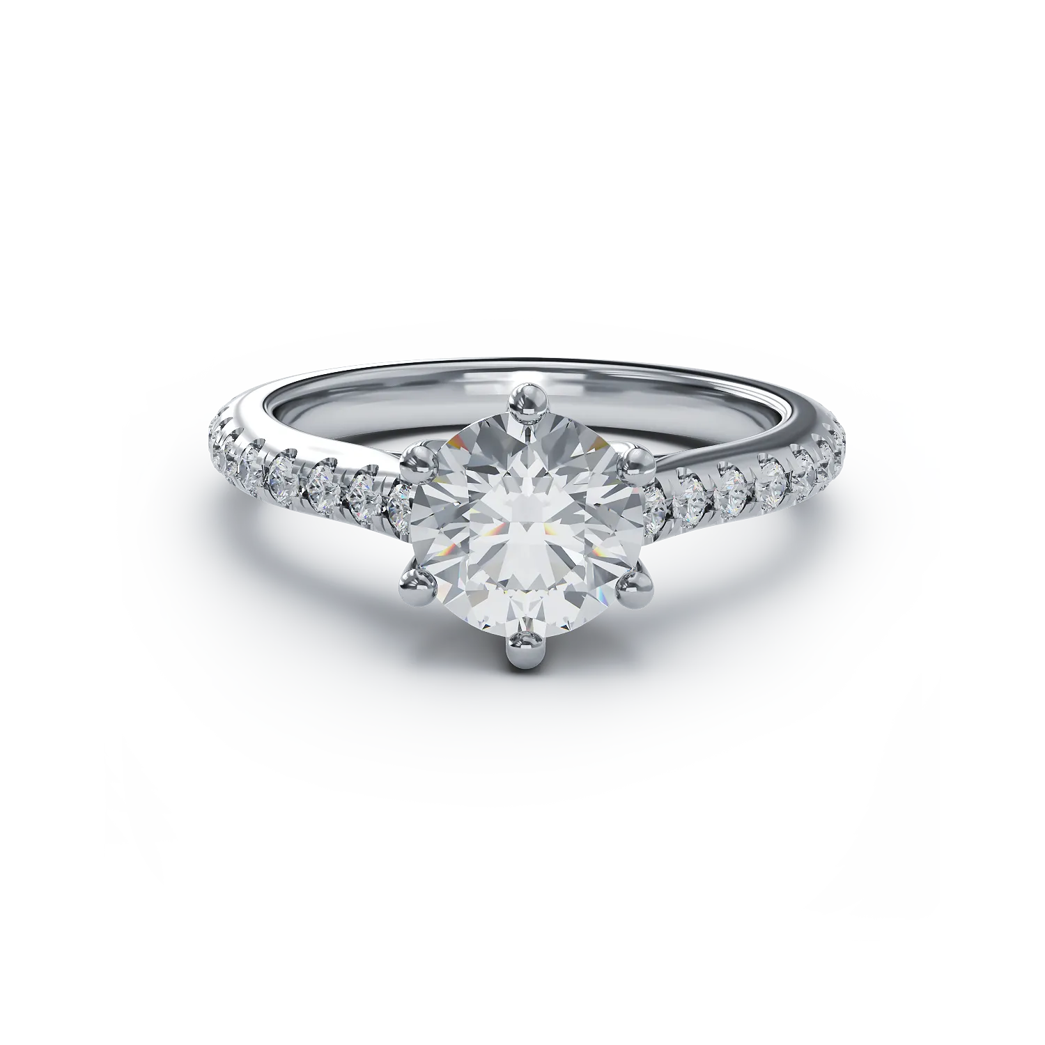 Годежен пръстен от бяло злато 18K с диамант 1.31гкт u диаманти 0.307гкт