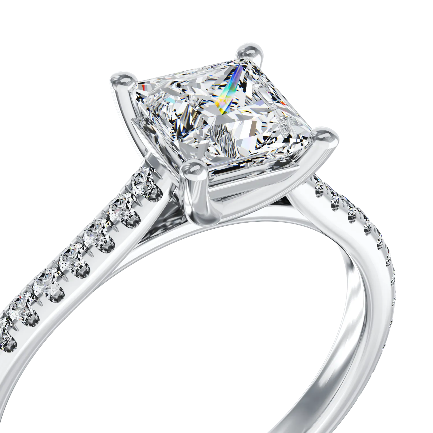 18K white gold engagement ring with 1.01ct diamond and 0.256ct diamonds