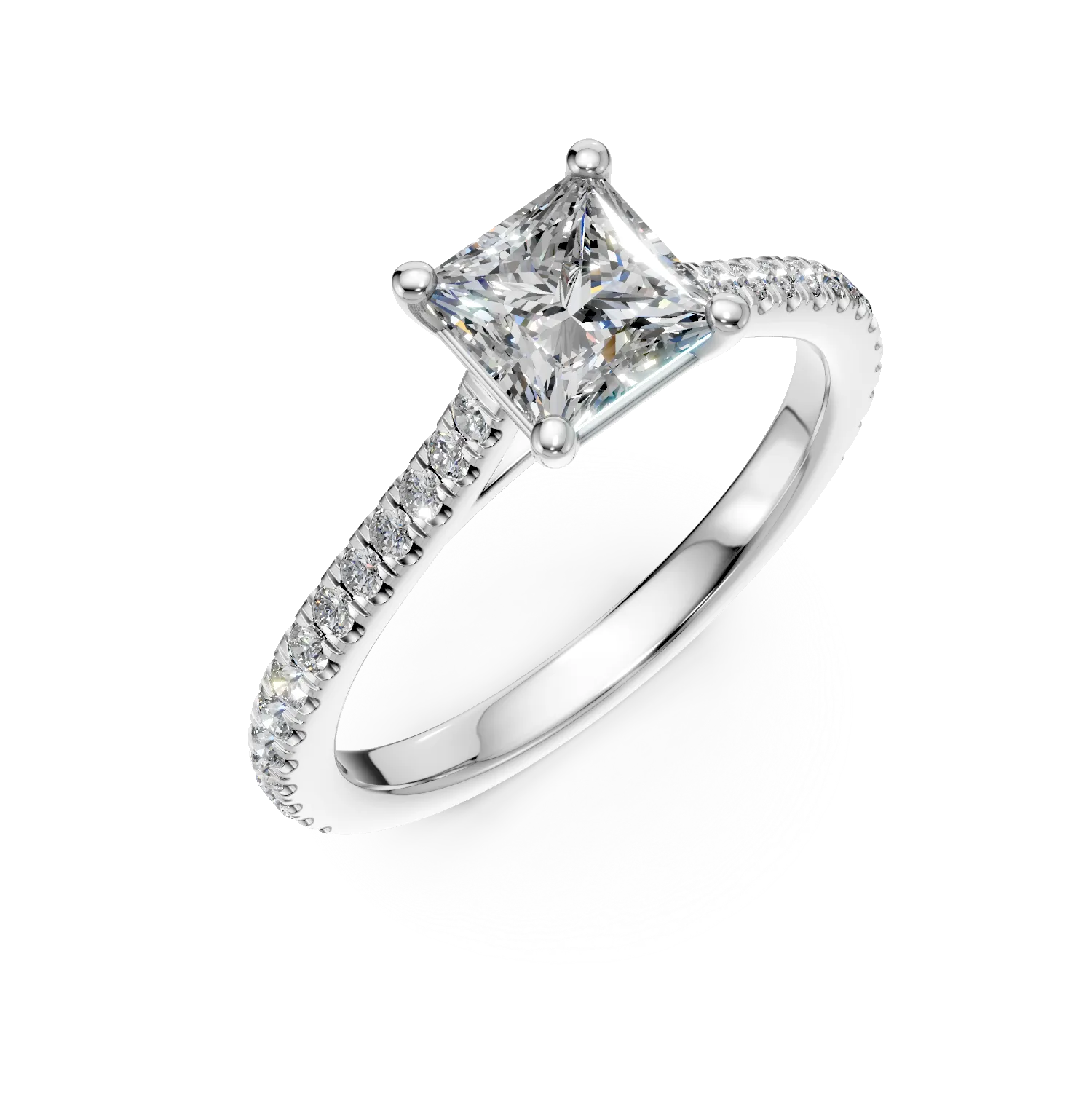 Inel de logodna din aur alb de 18K cu diamant de 1.01ct si diamante de 0.256ct