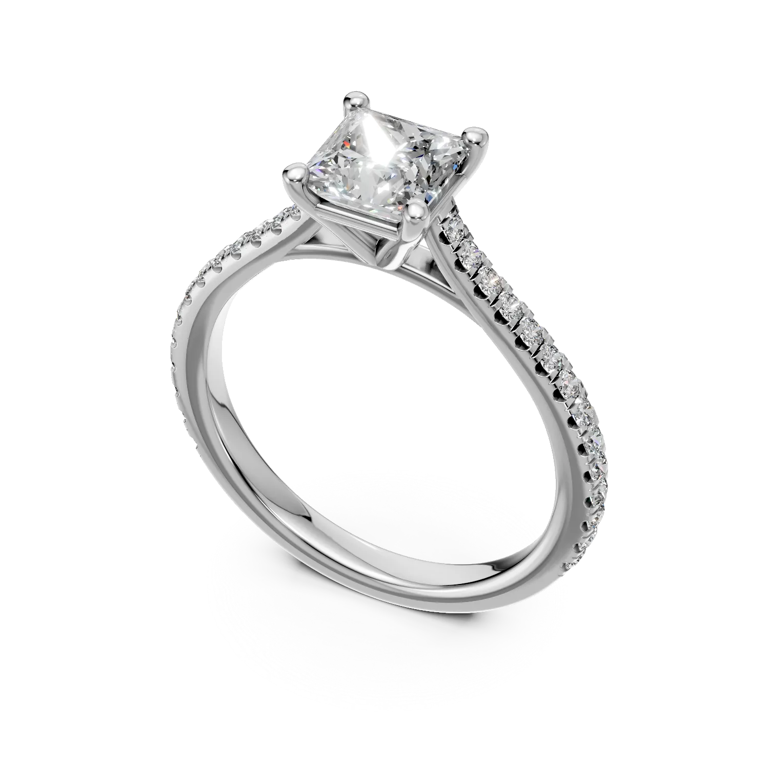 Inel de logodna din aur alb de 18K cu diamant de 1.01ct si diamante de 0.256ct