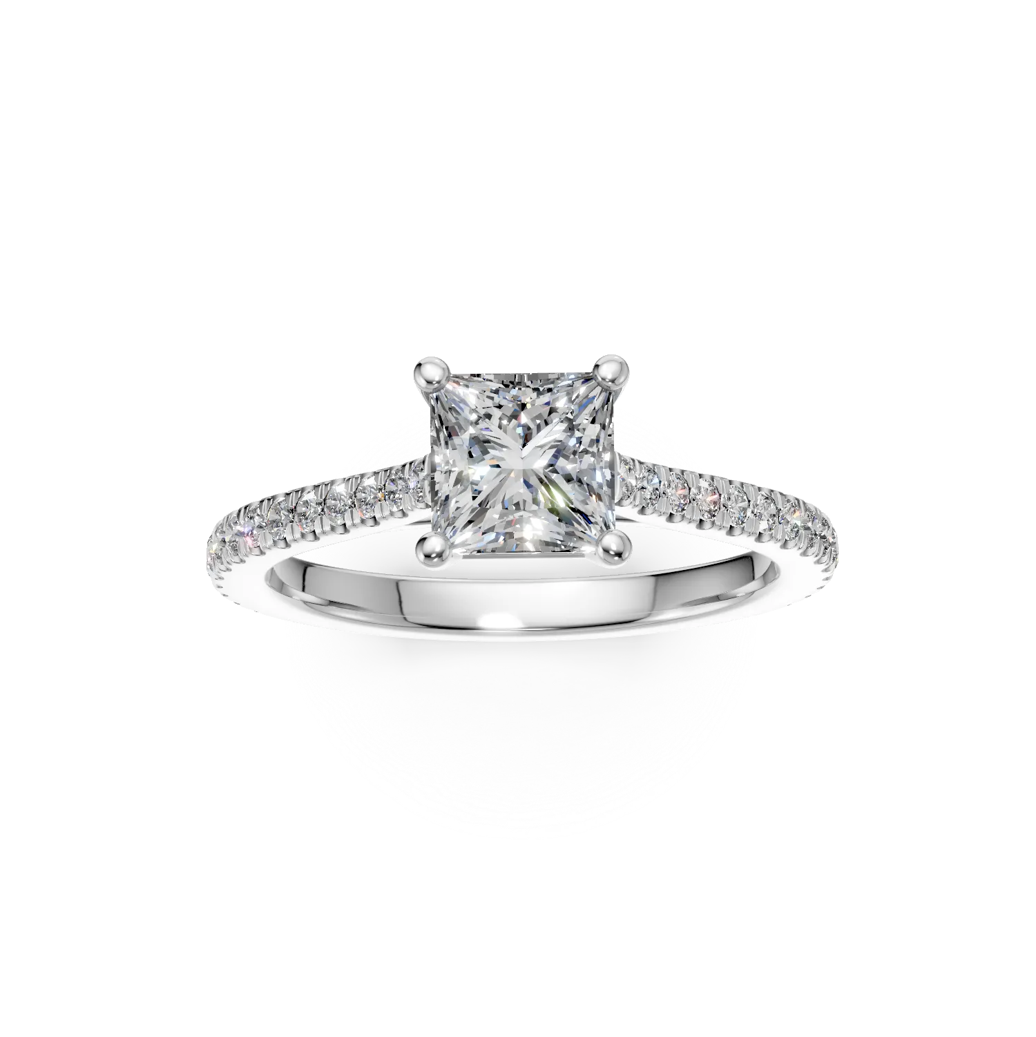 Inel de logodna din aur alb de 18K cu diamant de 1.01ct si diamante de 0.256ct