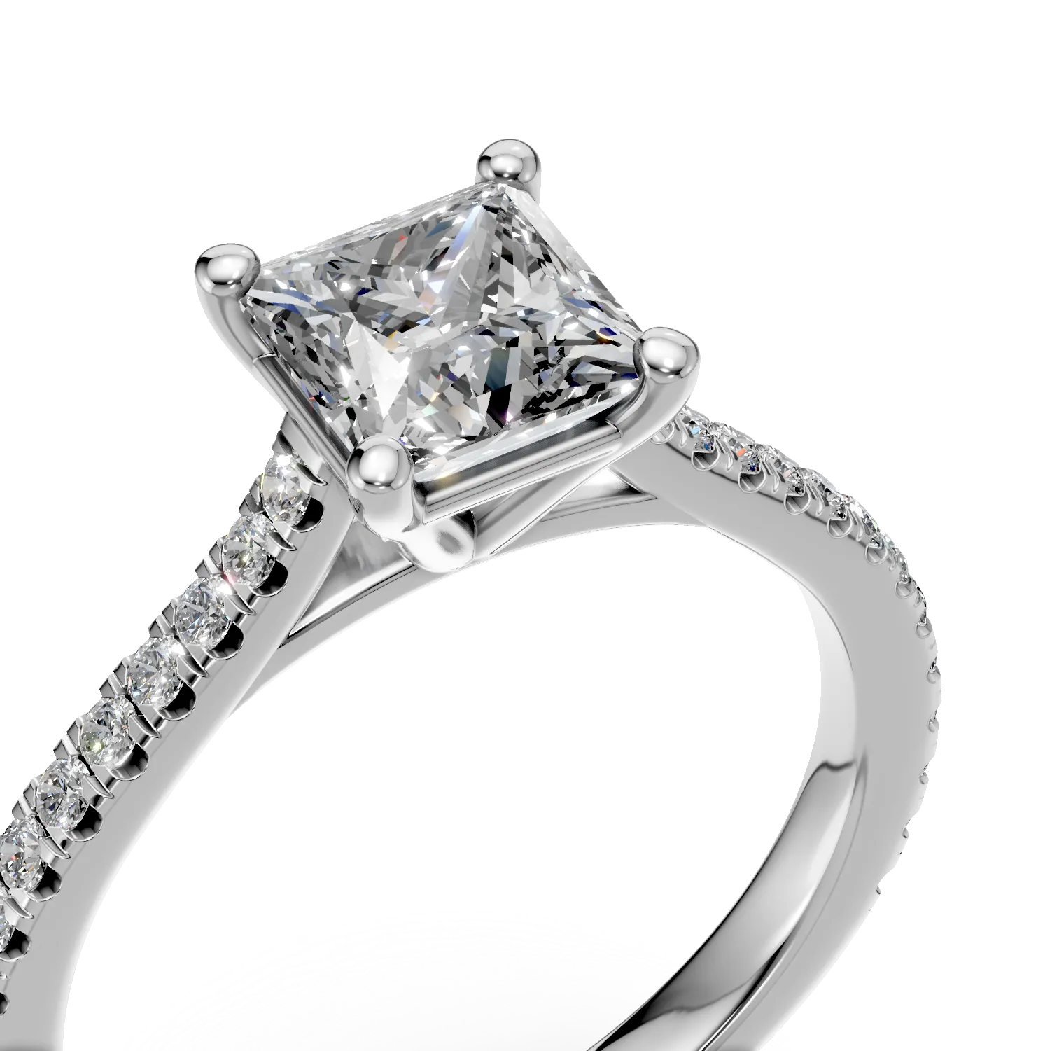 Inel de logodna din aur alb de 18K cu diamant de 1.01ct si diamante de 0.256ct