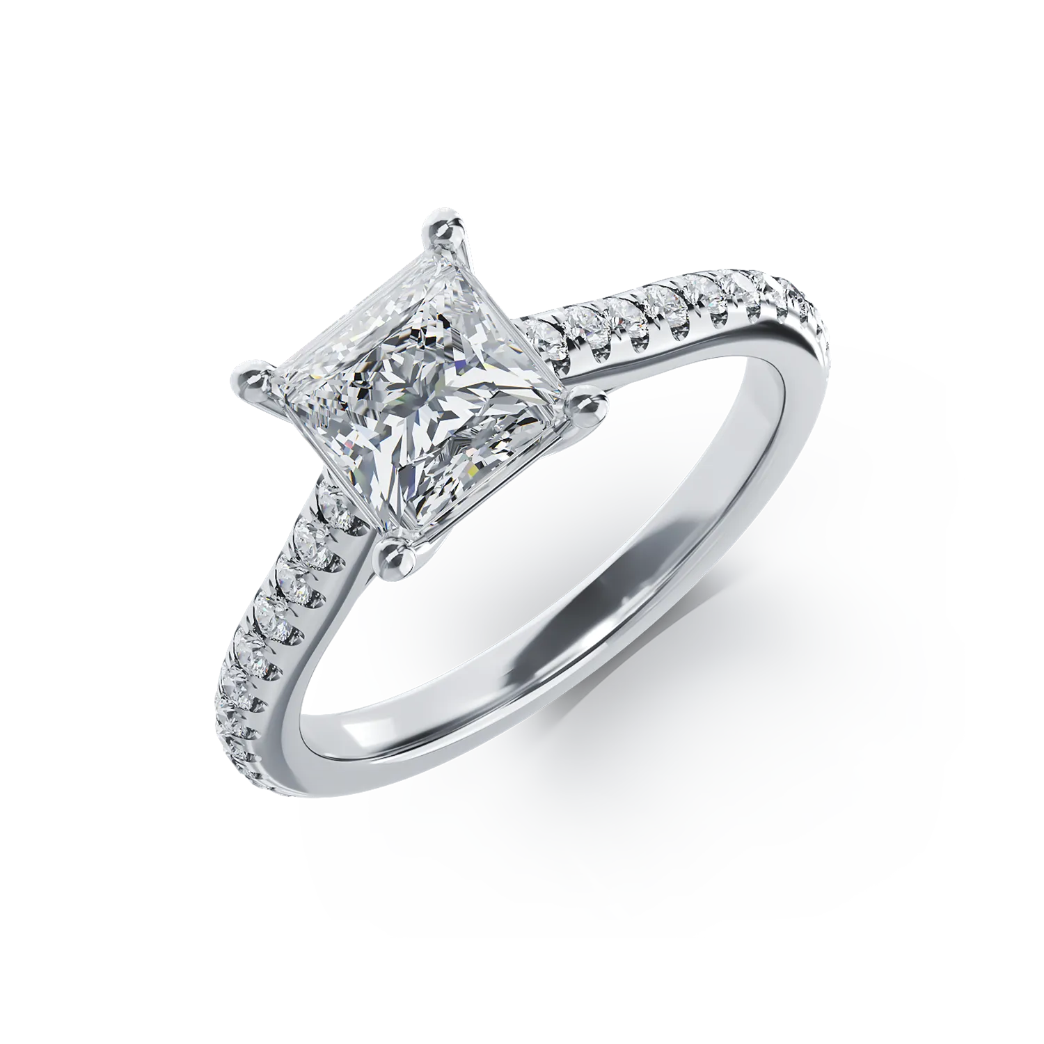 Pierścionek zaręczynowy z 18K białego złota, diament 1.5kr i diamenty 0.33kr