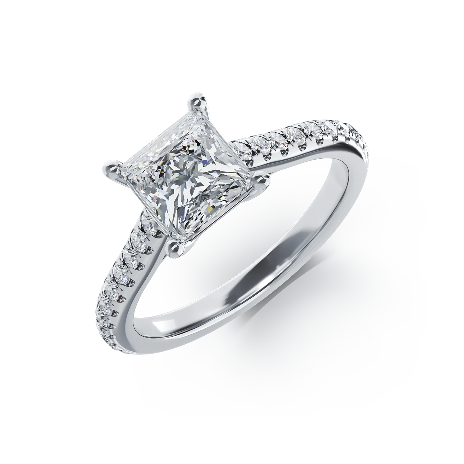 18K white gold engagement ring with 1.5ct diamond and 0.33ct diamonds