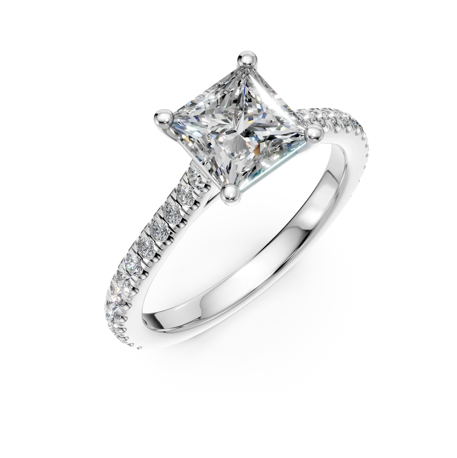Teilor Inel de logodna din aur alb cu diamant princess de 1.5ct si diamante de 0.33ct