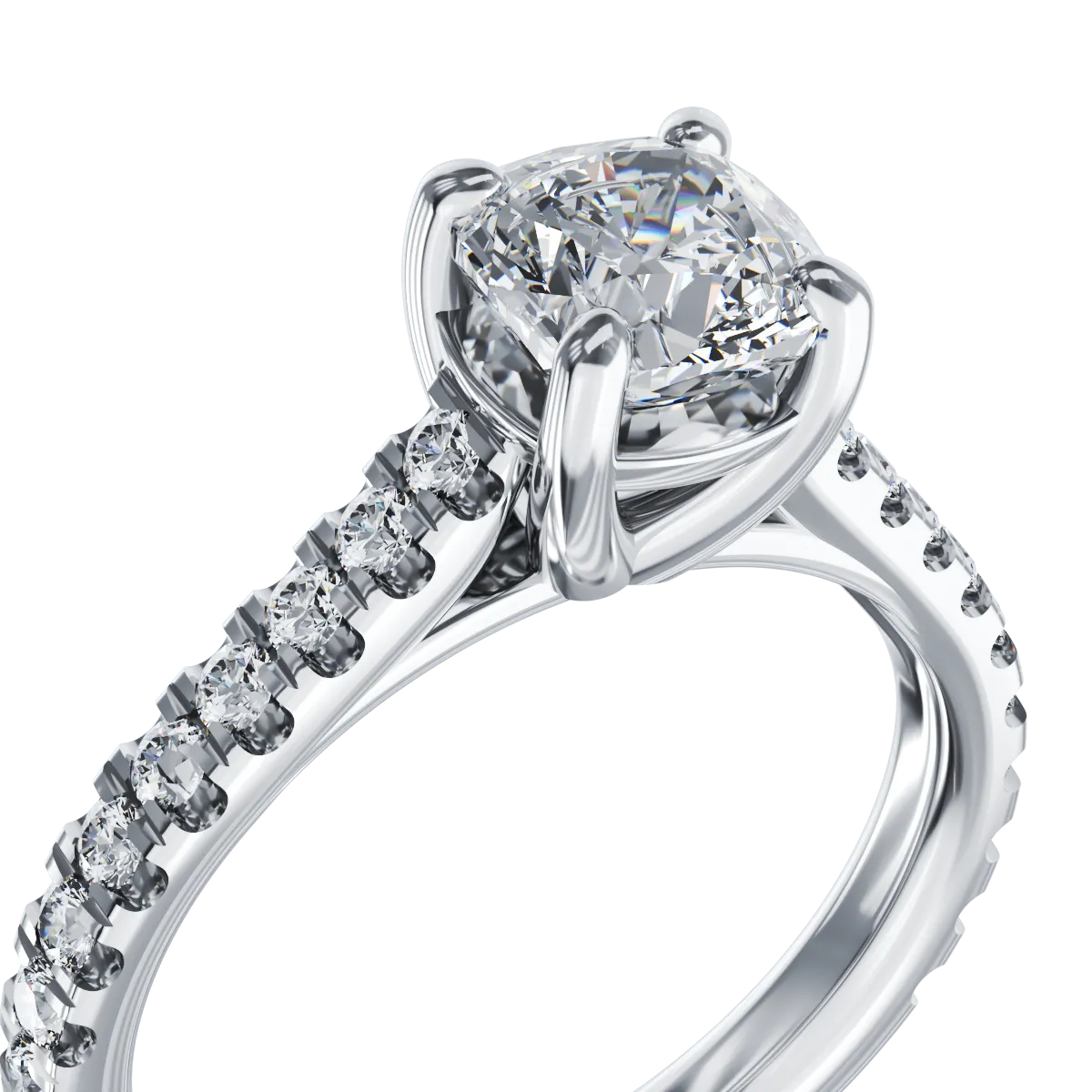 Годежен пръстен от бяло злато 18K с диамант 1.2гкт u диаманти 0.375гкт