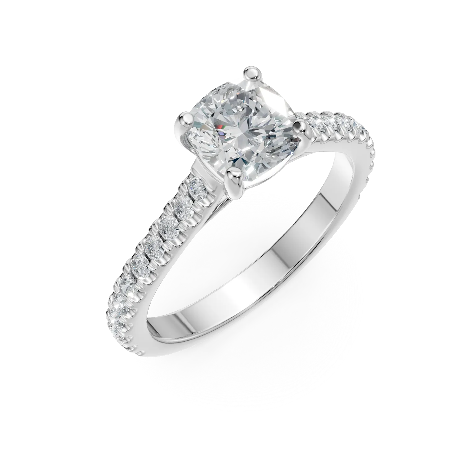 Inel de logodna din aur alb cu diamant cushion de 1.2ct si diamante de 0.375ct
