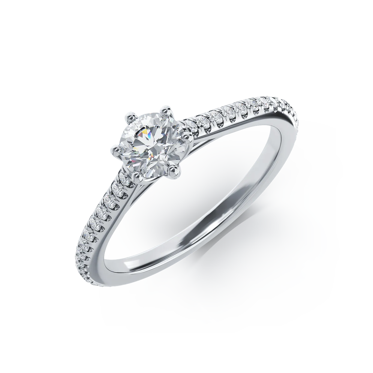 Pierścionek zaręczynowy z 18K białego złota, diament 0.6kr i diamenty 0.188kr