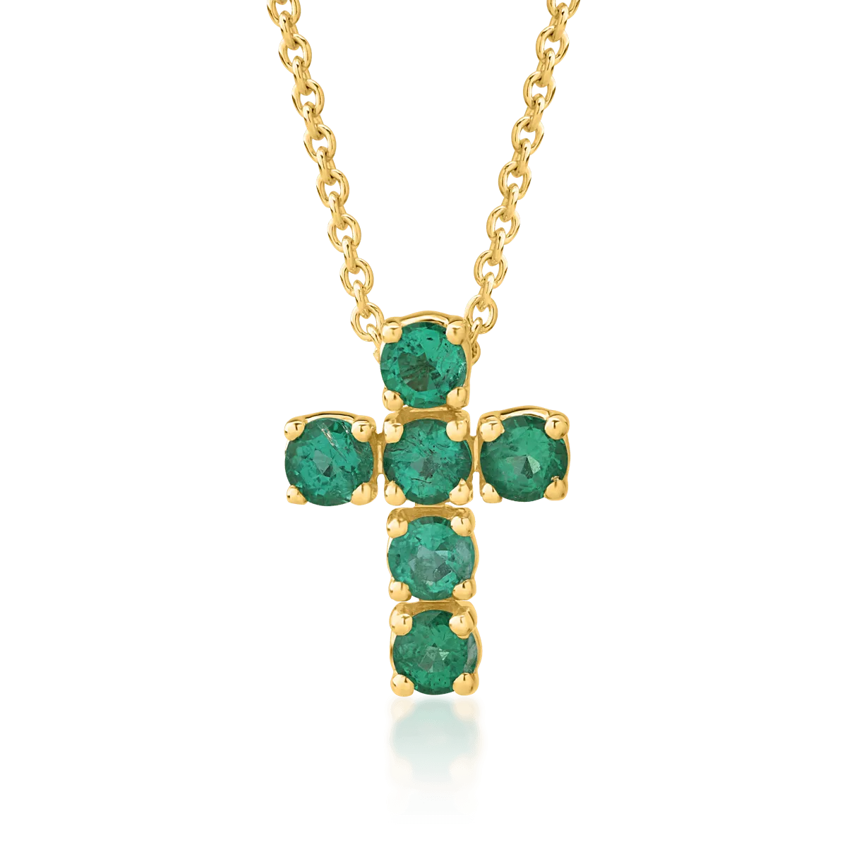 18K yellow gold cross pendant chain with 0.54ct emeralds