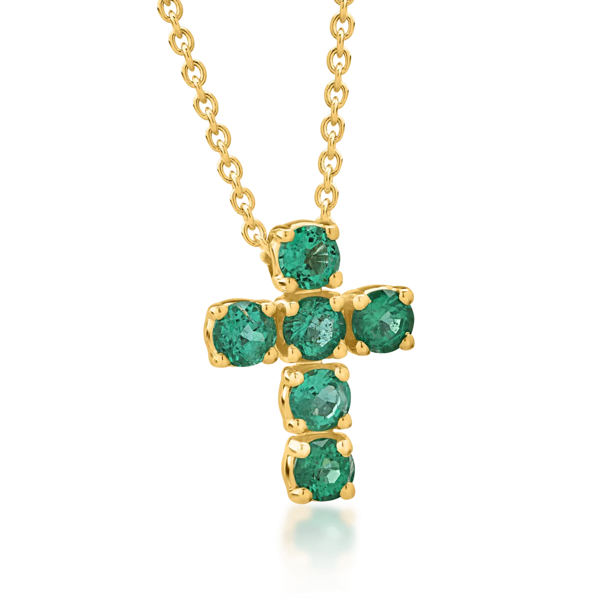 18K yellow gold cross pendant chain with 0.54ct emeralds