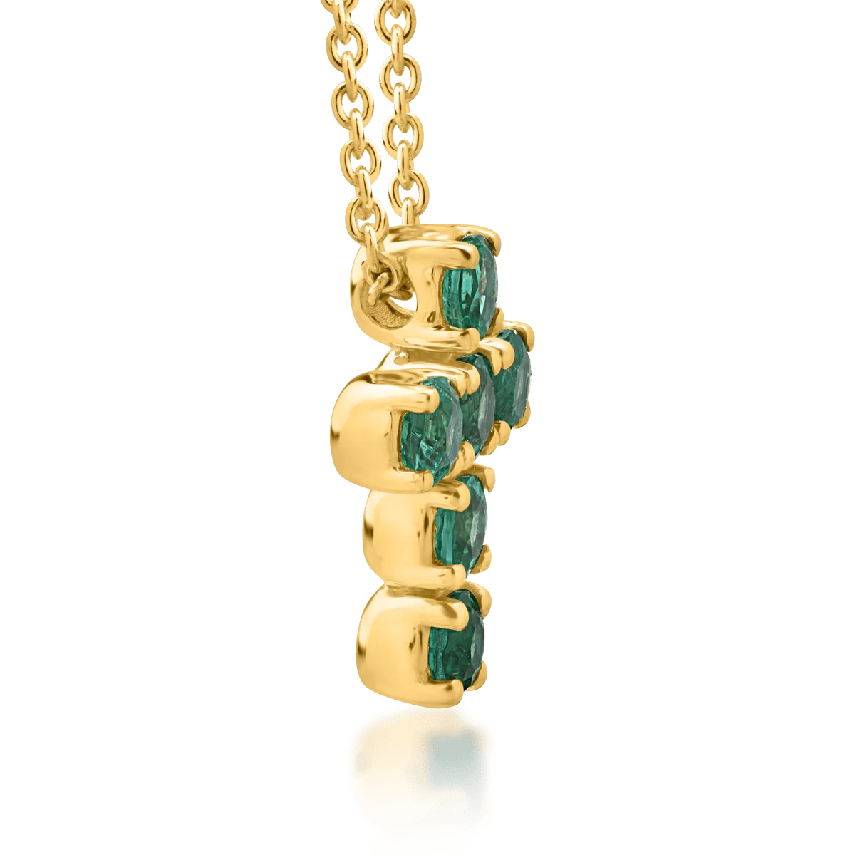18K yellow gold cross pendant chain with 0.54ct emeralds