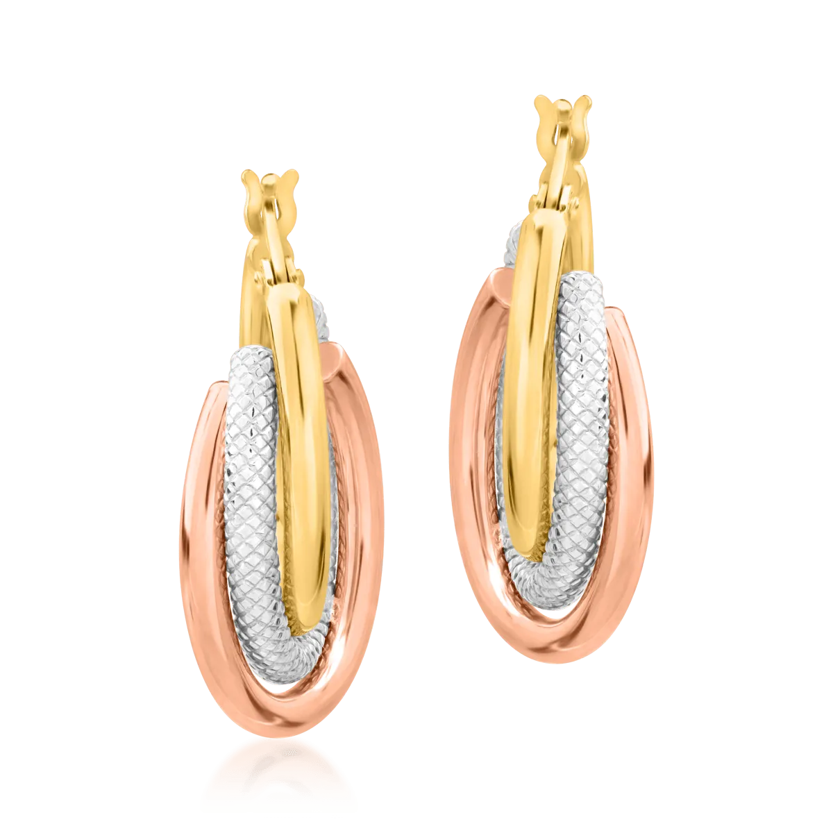 14K yellow-white-rose gold earrings