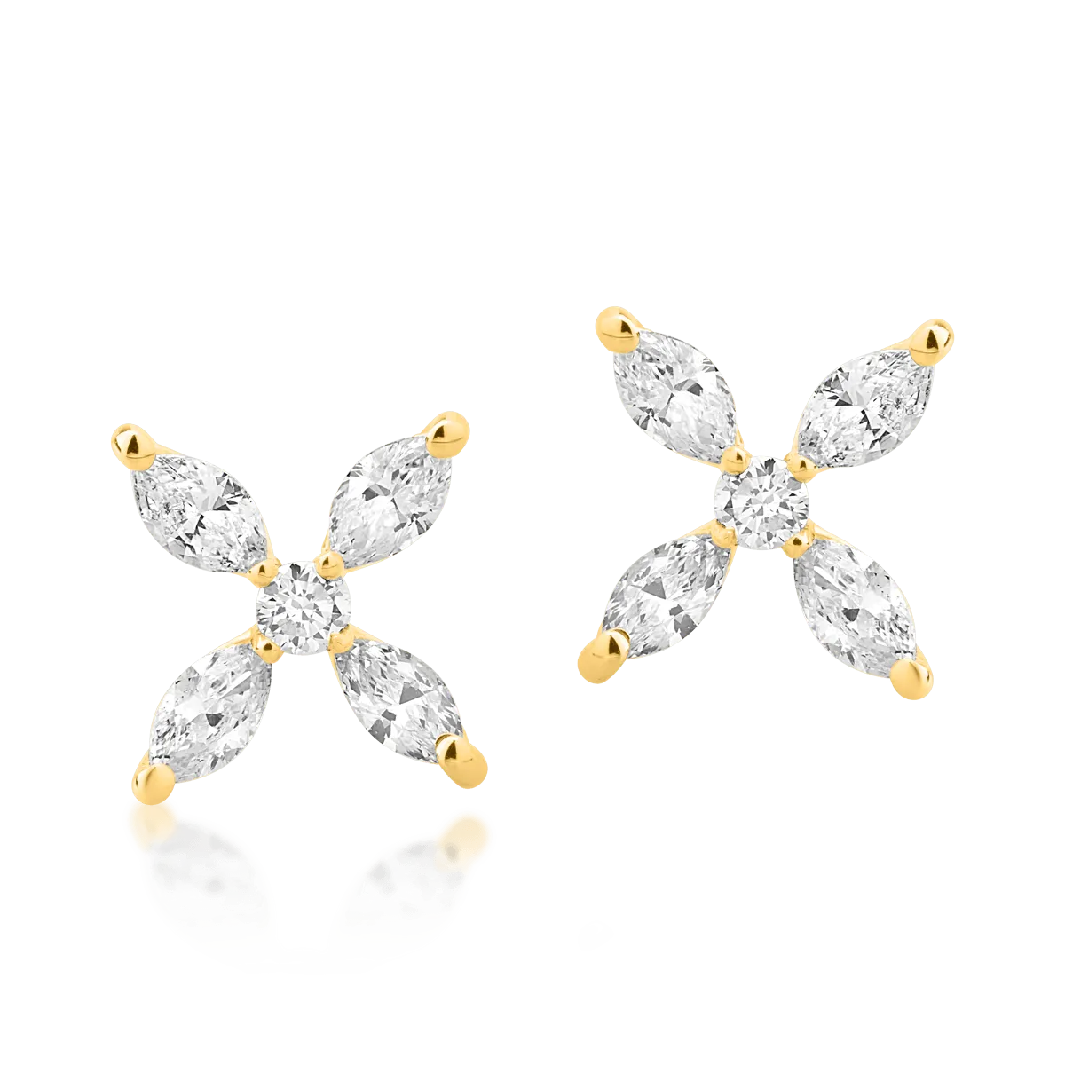 Teilor Cercei din aur galben cu diamante marquise si rotunde de 0.52ct