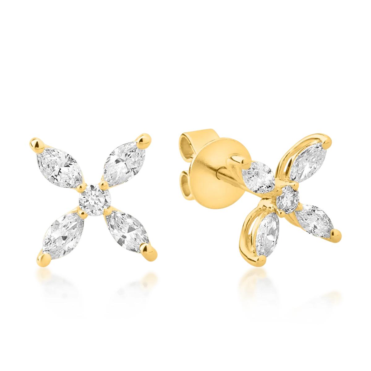 Cercei din aur galben cu diamante marquise si rotunde de 0.52ct
