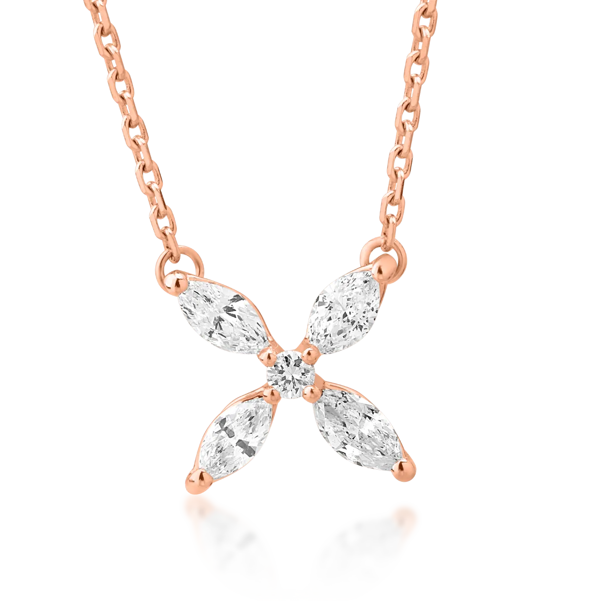 Lant cu pandantiv din aur roz cu diamante marquise si rotunde de 0.33ct