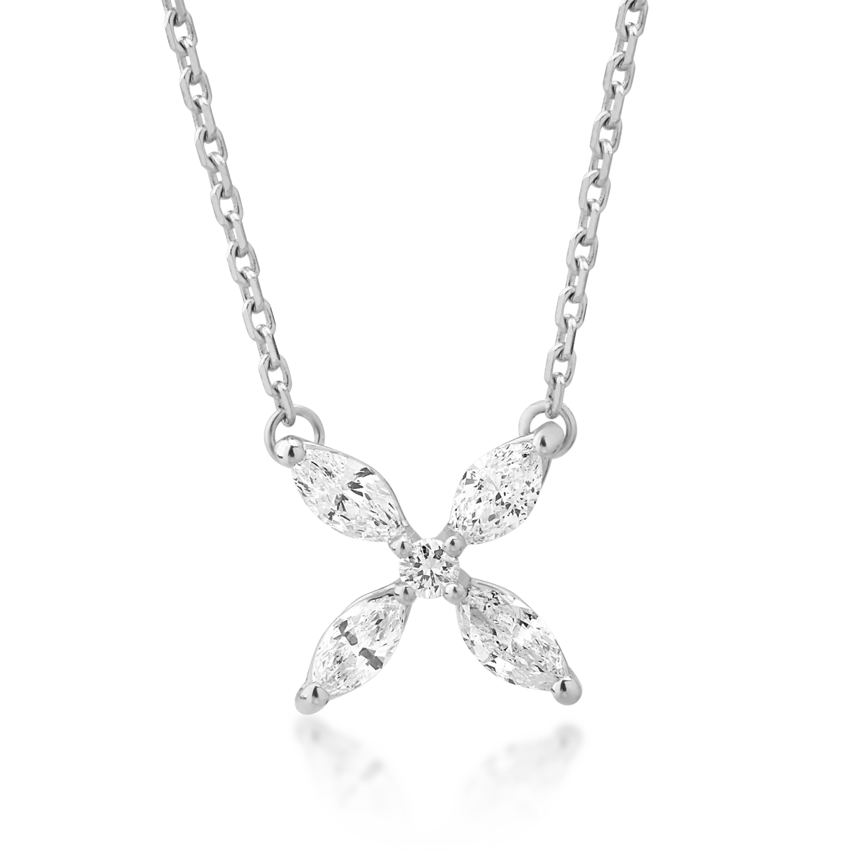 Lant cu pandantiv din aur alb cu diamante marquise si rotunde de 0.31ct