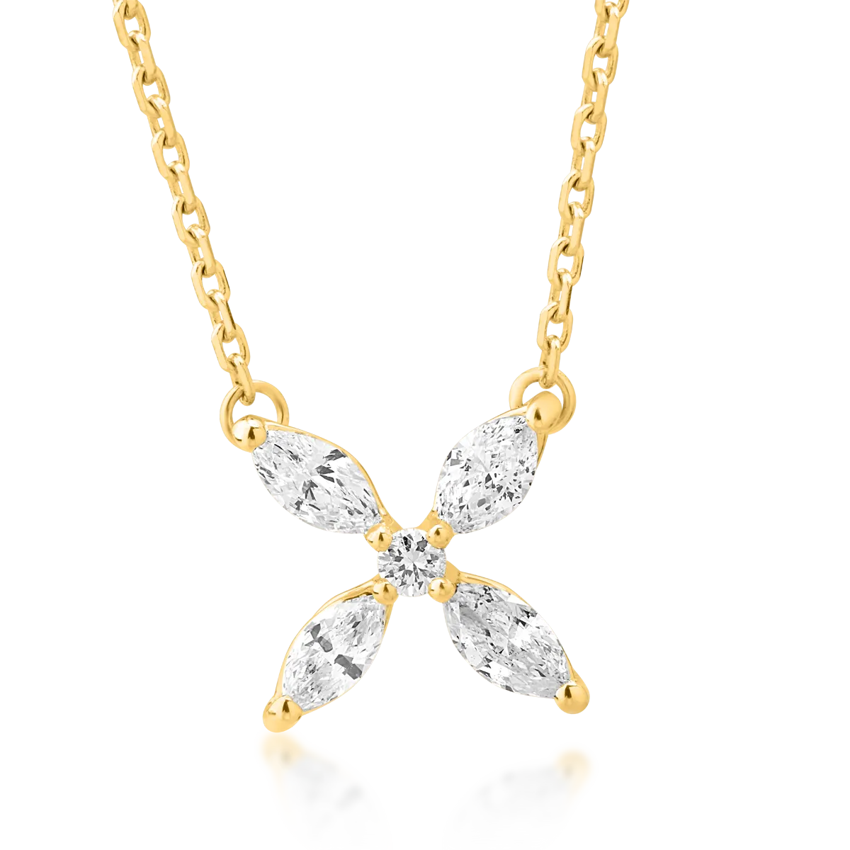 Teilor Lant cu pandantiv din aur galben cu diamante marquise si rotunde de 0.32ct