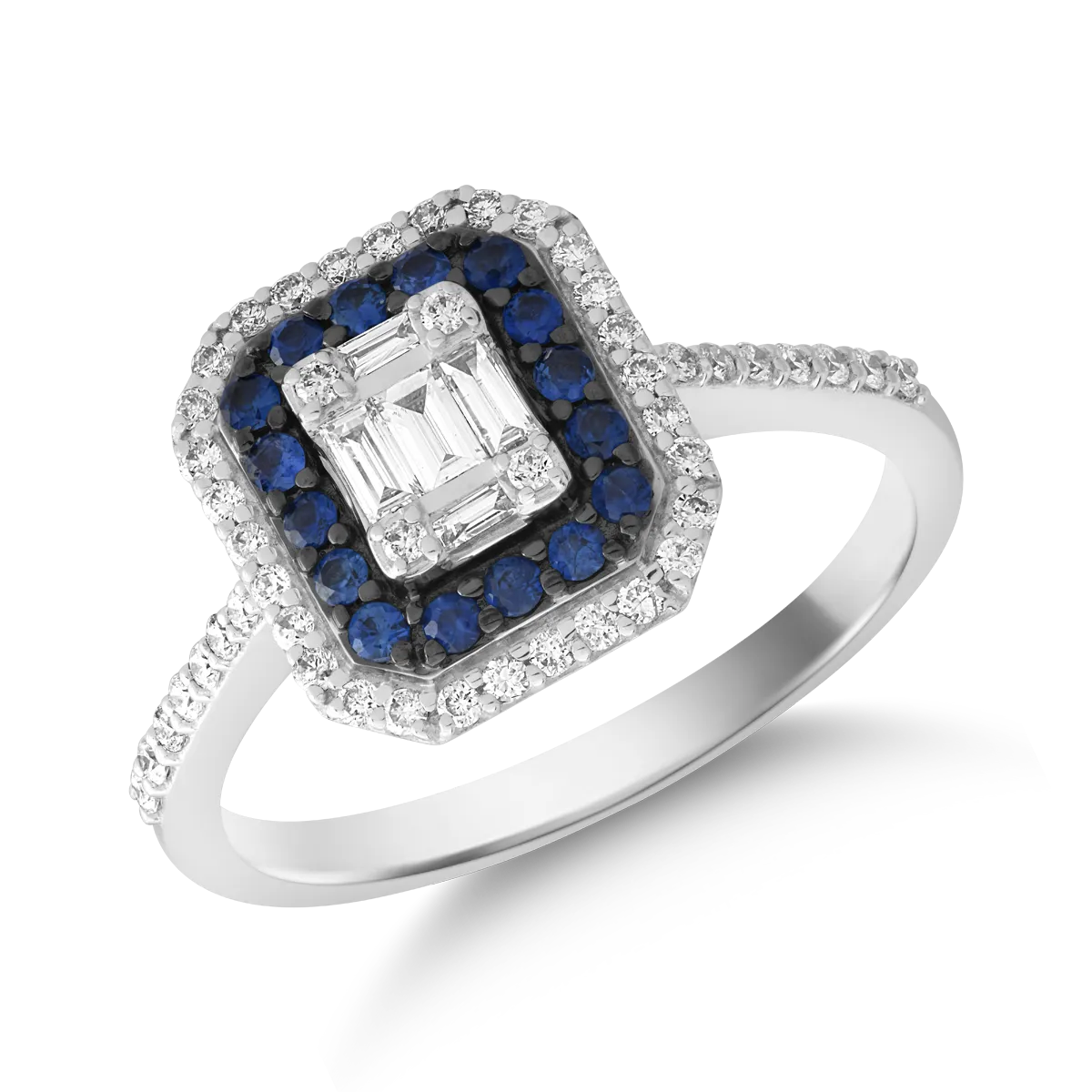 18K fehérarany gyűrű 0.127ct gyémánttal és 0.222ct zafírral