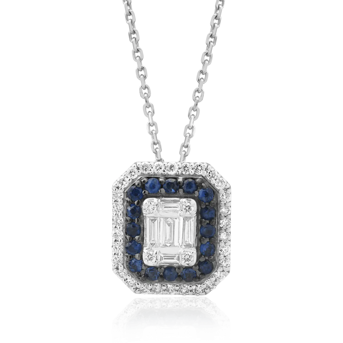 18K white gold pendant necklace with 0.74ct diamonds and 0.222ct sapphires