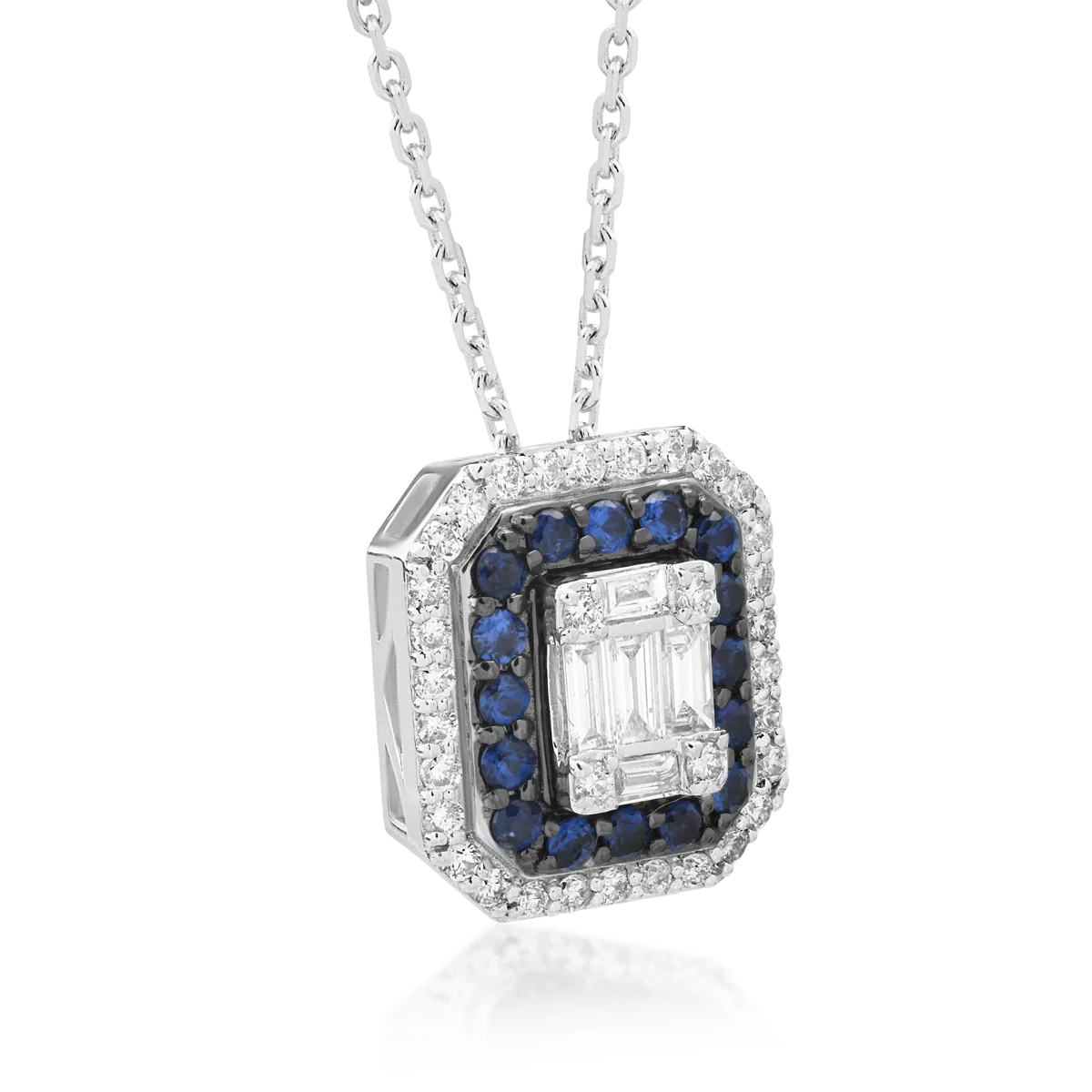 Lant cu pandantiv din aur alb cu diamante de 0.74ct si safire de 0.222ct